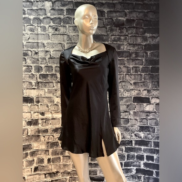 Navy Blue Satin Formal Mini Dress - Picture 6 of 10